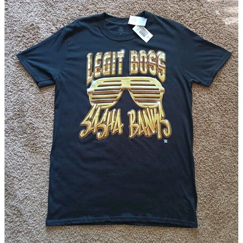 Sasha Banks T-Shirt Men's Medium WWE Wrestling Graphic Black Short Sleeve NWT